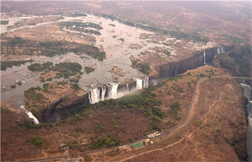 Aerial view of The Victoria Falls at low water