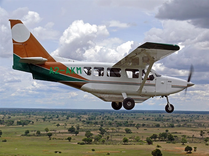 Airvan flying over the Okavango Delta, Botswana