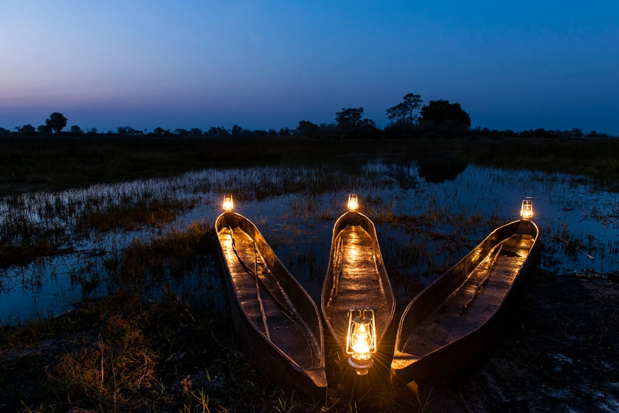 Mekoro in the evening, Okavango Delta