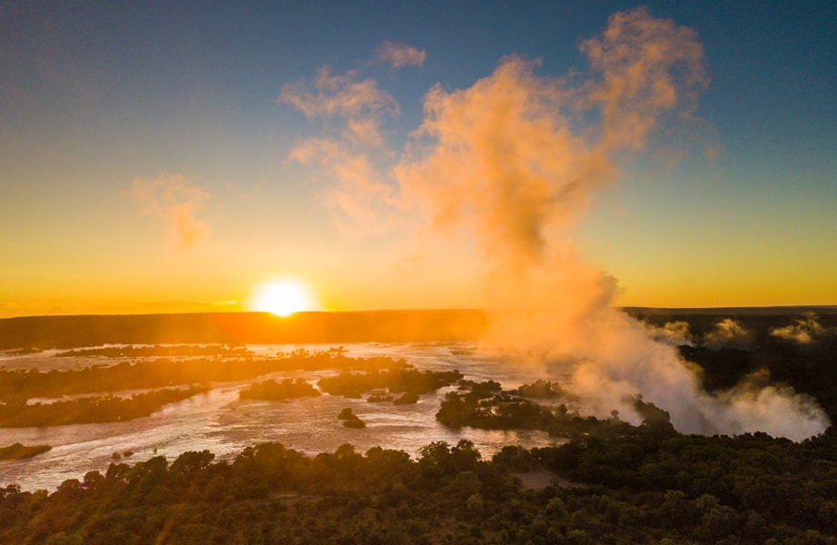The Victoria Falls at sunset, Zimbabwe