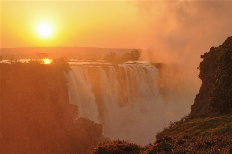 The Victoria Falls at sunset